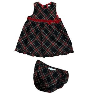 The Children's Place Red Tartan Plaid Sleeveless Christmas Dress Bow‎ 6-9M
